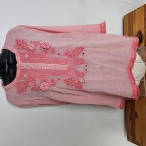 NWT Soft Surroundings Boho Chic Pink Embroidered Tunic Top Size 1X